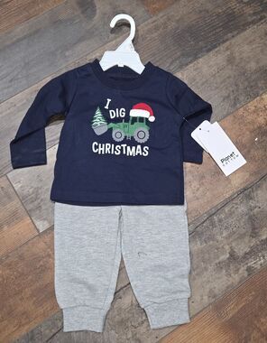 Planet Cotton I Dig Christmas 2pc Baby Outfit NWT Sz 6M